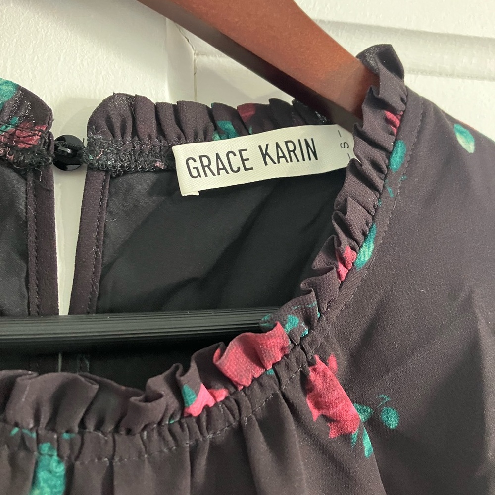 Sale! Grace Karin Chiffon Rose Print Maxi Dress - Picture 3 of 4